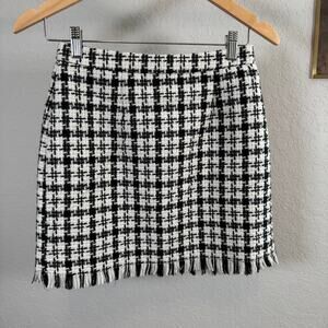 Women's Hyfve Black and White Plaid Mini Skirt with Fringe Bottom Size Small